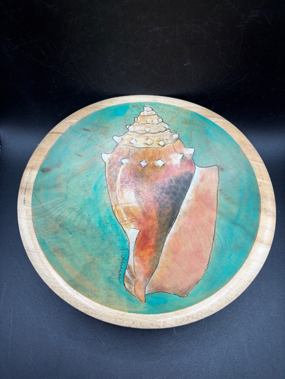 Marianne Ravenna Sanibel Hand Decorated Wooden Conch Seashell Nautical Bowl
